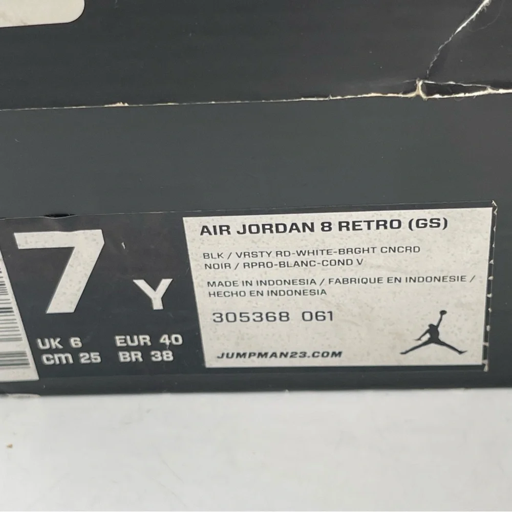 Nike Kids Air Jordan 8 Retro Playoffs GS- SZ 7 Y -Black Basketball Shoes Sneaker